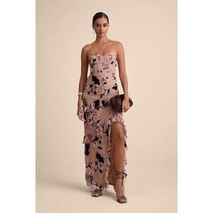 Lulus Chelisa Beige Floral Ruffled Strapless Bustier Maxi Dress - Size XL
